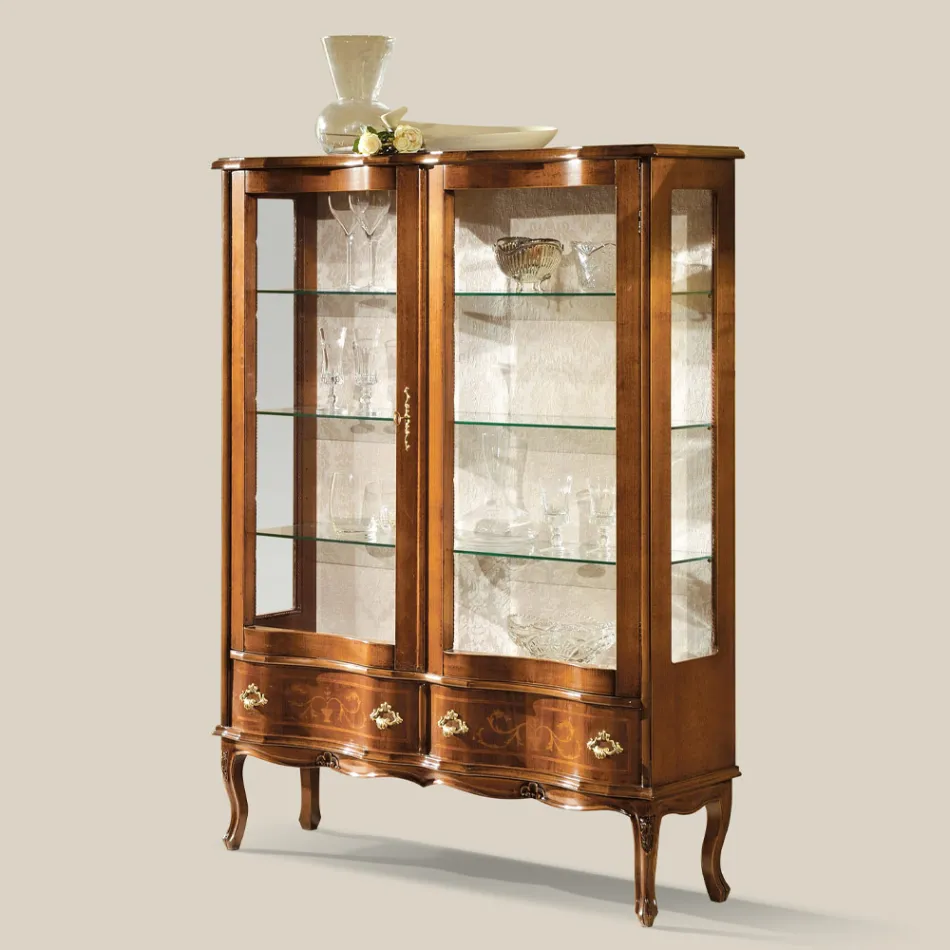 Vetrina Stile Classico Legno con Ante e Cassetti Made in Italy - Versaille Viadurini